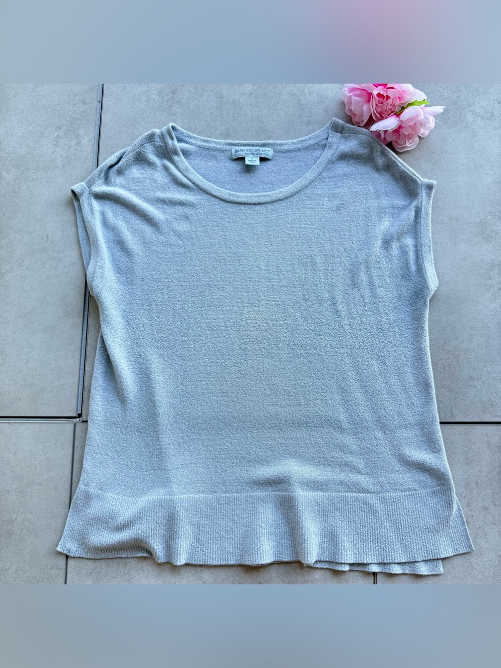 Barefoot Dreams Short Sleeve Knit Top in Light Blue